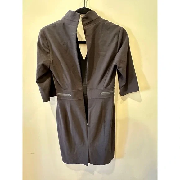 Tahari ASL Petite Sz 0 Classic Black LBD Sheath Dress Zipper Detail Bi-Stretch - Picture 6 of 6